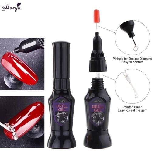 Monja 10ml Nail Art Tips UV Clear Point Drill Gel Acrylic Rhinestone Dotting Nail Glue Needle Brush Manicure Decoration Adhesive