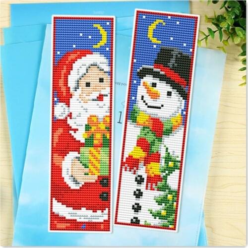 Santa Claus and Snowman cross stitch bookmark cotton silk floss counted 18ct 14ct Plastic Fabric needlework embroidery Craft kit