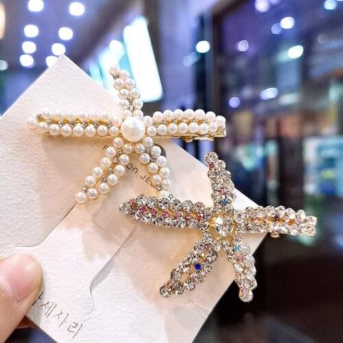 2021 Pearl Crystal Acrylic Hair Clips Set for Women Geometric Barrettes Hairpin Girl Hair Accessories Fashion Jewelry Starfish
