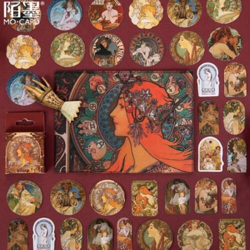 46pcs Vintage Muxia Song Color Mural Dunhuang Stickers Scrapbook Creative DIY Diary Journal Decorative Adhesive Label Sticker