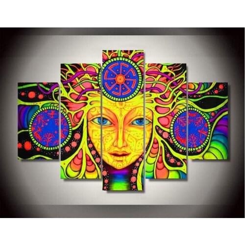 Canvas Printed Psychedelic Mandala Abstract Paintings 5 Panels Wall Art Home Decoration Poster Wall Pictures For Living Room
