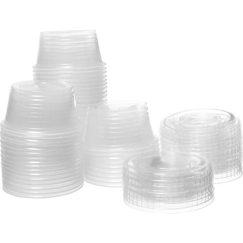 4 oz. 100 Sets) Disposable Plastic Portion Cups with Lids, Condiment Cup, Souffle Portion, Sampling Cup Clear Cups