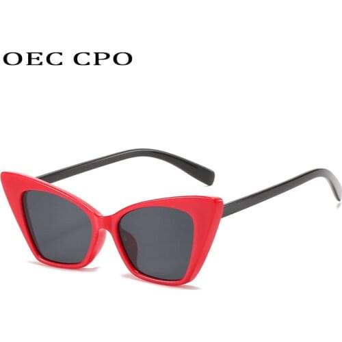 OEC CPO Vintage Small Cat eye Sunglasses Women Fashion Punk Female Eyewear Shades Red Sun Glasses UV400 Oculos de sol O835