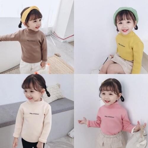 2021 Fall Winter Kids T-shirt Long Sleeve Cotton Clothing For Girl Boy Baby Tops Pure Color Turtleneck Clothes Tees For Children