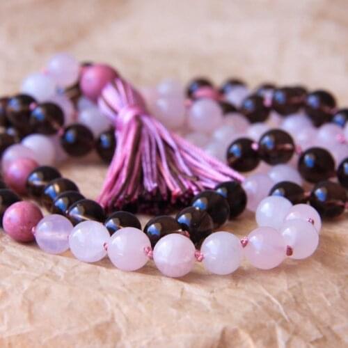 RoseQuartz Necklace 108 Mala Bead Necklace Yoga Jewelry For Stress Relief & Love Prayer Mala Beads Necklaces Tassel Necklaces