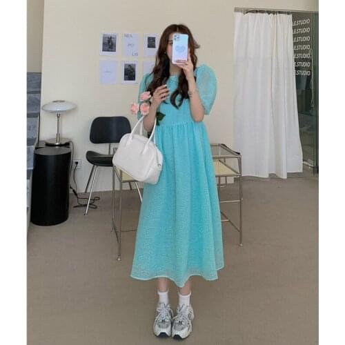 Dress Ladies Summer Design Open Back Dress Waist Thin Section Lantern Sleeve Long Skirt
