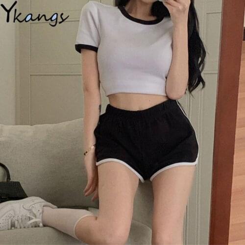 Casual O-Neck Solid Basic Y2K Tops Jogger Women Summer High Waisted Sport Shorts Korean Style Street Harajuku Suits with Shorts