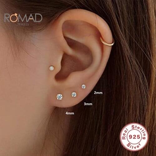 ROMAD 3PCS Mini Stud Earrings Set 2/3/4mm 925 Sterling Silver Diamond Earrings Women Gold Fine Jewelry Boucle Oreille Femme