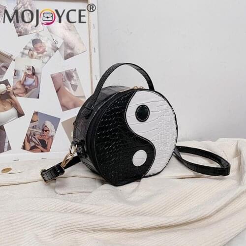 Fashion Women Tai Chi Messenger Bags Small PU Leather Round Shoulder Bags Ladies Contrast Color Crossbody Bags