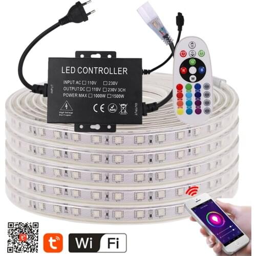 WIFI LED Strip Light 5050 220V RGB Led Tape Lamp + 24Key Remote Control 60Leds/m IP67 Waterproof Flexible Led Stripe EU UK US AU