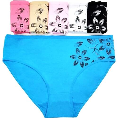 6PCS New Womens Cotton Panties Plus Size Mid Waist Briefs Print Sexy Lingerie Fashion Large Pants Soft Underpants Culotte Femme