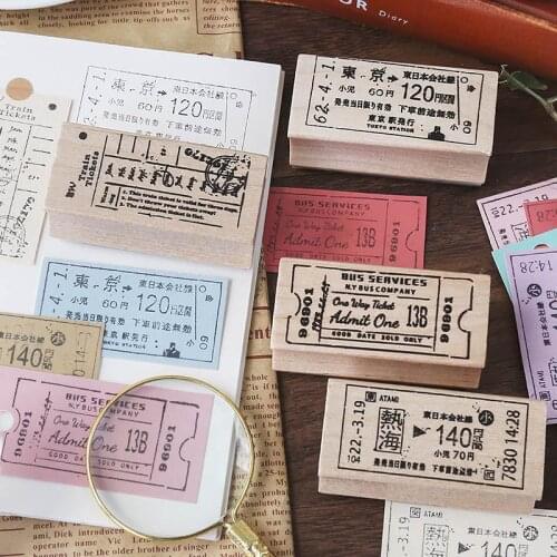 4patterns vintage cuty bus tickets labels scrapbooking wooden stamp Tokyo Newyork notebook planner decorative hobby DIY craft