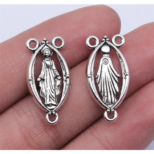 WYSIWYG 10pcs 25x13mm Antique Silver Color Antique Bronze Color Virgin Mary Connector Charms For Jewelry Making