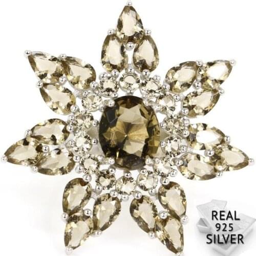 8.1g Real 925 Solid Sterling Silver Big Heavy Size Smoky Quartz CZ Womans Rings US 8.5# 37x37mm