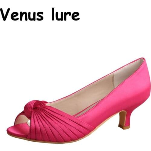 23 Colors Low Heel Rose Pink Shoes for Women Size 5 Party Peep Toe