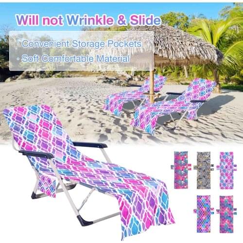 Portable Beach Chair Towel Long Strap Beach Bed Chair Towel Cover With Pocket For Summer Pool Sun Outdoor Activities Garden