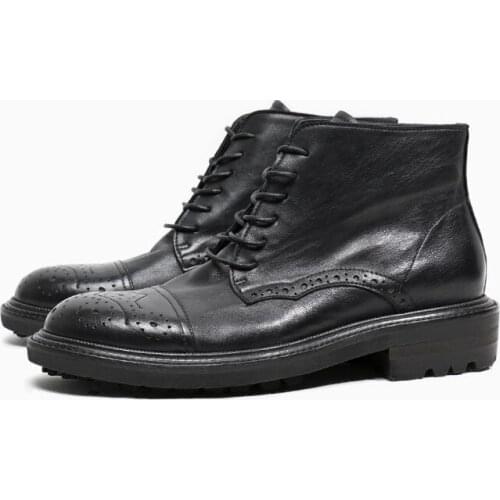 Winter England Style Carved Martin Boots for men genuine Leather Black Ankle Boots High Quality Casual Mens Brogue Boots