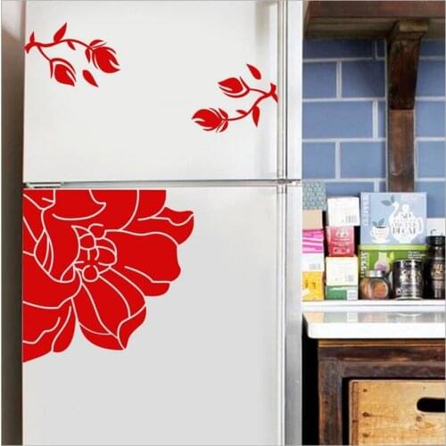 1PCS PVC Elegant Magnolia Floral Refrigerator Wall Stickers Home Decoration Cabinet Ornaments For Kitchen42*28CM