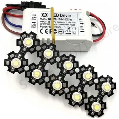 10pcs 3W White 6000-6500K led chip and with 1pcs 6-10x3W led driver for DIY