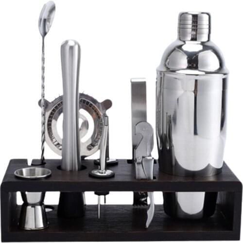10pcs 550ml Stainless Steel Bar Cocktail Shaker Set Mixer Drink Bartender Browser Kit Bars Barware Tools With Wooden Rack