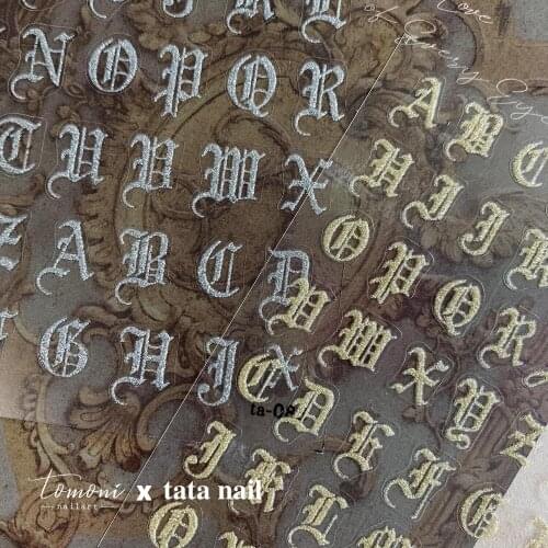 3D Gothic alphabet Nail Art Decorations Foil For Nails Black Letter Stickers For Manicure Old English Text Nail Sticker Designer