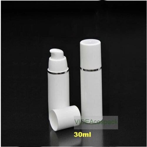 50pcs/lot 30ml PP white airless vacuum pump lotion bottle with silver line for Cosmetic packing