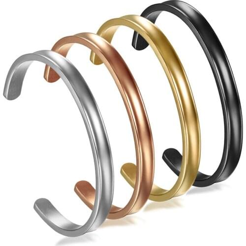 Boniskiss Gold Bangles Customized Jewelry Stainless Steel 6mm Women Cuff Bracelet Couple Bangle For Women