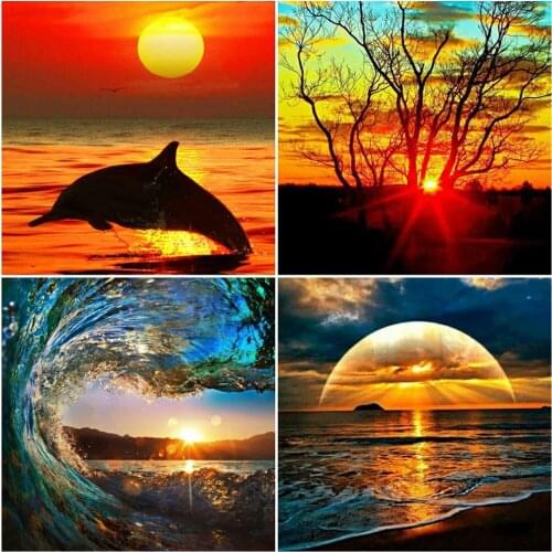 EverShine 5D Diamond Painting Full Drill Square Landscape Diamond Embroidery Sunset Picture Rhinestones Mosaic Kits Home Decor
