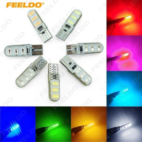 5Pcs Car T10 194 501 W5W 5730 6SMD Silicone 6 LED Side License Plate Light Wedge Lamp 7-Color #FD-2903