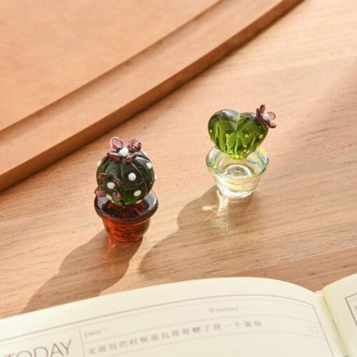 Figurines Desktop Accessories Miniature Plants Craft Decoration Handmade Glass Cactus Gift For Home Bedroom Living Room Office