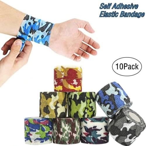 10Pcs 5m*5cm Camouflage Camo Adhesive Bandage Stretch Self Adherent Tape for Finger Wrist Ankle Sports Safety Camouflage Stealth