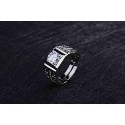 New Luxury classic Mens Rings 925 Sterling Silver Shining crystal adjustable size Fashion Gift engagement wedding noble Jewelry