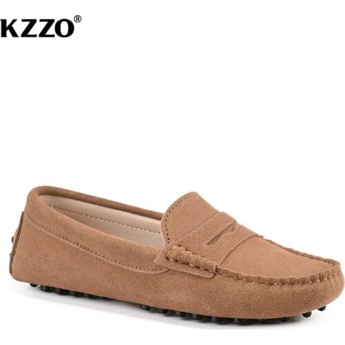 KZZO Handmade 2021 Fashion Women Flats Genuine Leather Moccasins Casual loafers Non-slip Comfortable Driving shoes size 35-44