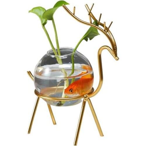 Top Home Decor Vintage Simple Flower Pot With Metal Frame Glass Hydroponic Plants Vases Transparent Vase Office Table Plant #1