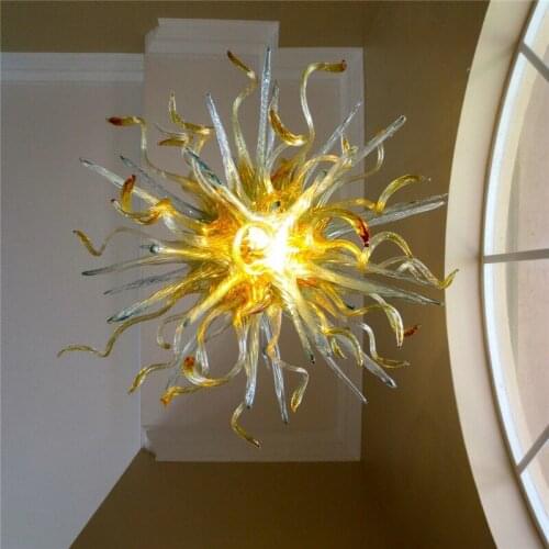 Blown-Glass-ChandelierModern Art-Glass Lighting Amber Teal Glass Customized LED Chandelier