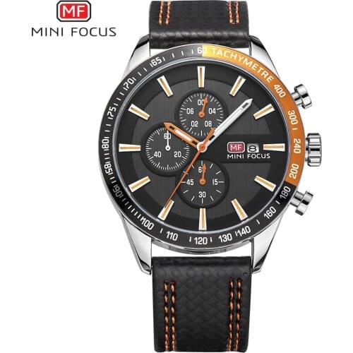 MINI FOCUS Mens Watches Waterproof Sports Wristwatches Men Analog Quartz Watches Black Leather Strap Clock Relogio Masculino