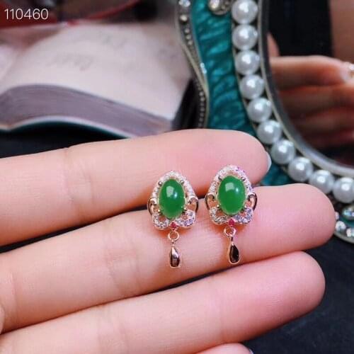 Fashion Lovely tadpole Tassels Natural green jasper stud earrings S925 silver natural gemstone earrings girl party gift jewelry