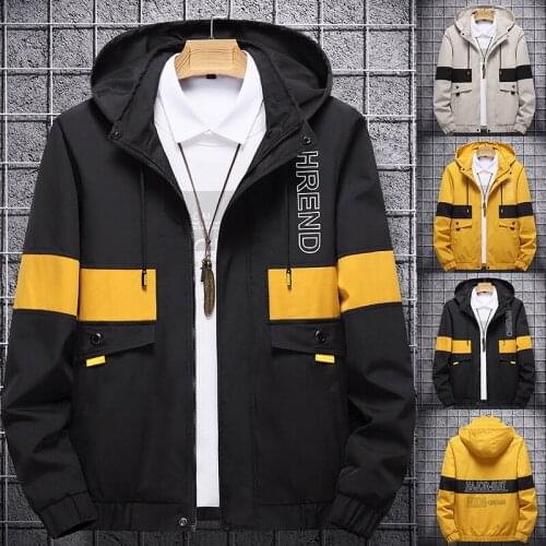 Men Hooded Korea Casual Jacket 2020 Youth Stand Collar Cargo Baseball Jacket Mens Fashion Embroidery Letter Spring Autumn Coats
