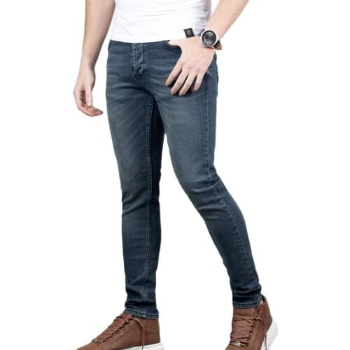 DeepSEA Male Dark Blue Denim Pants Slim Fit Cotton Denim Lycra High Quality Mid Waist Tight Bell-Bottomed Casual Business Four Season 2001915