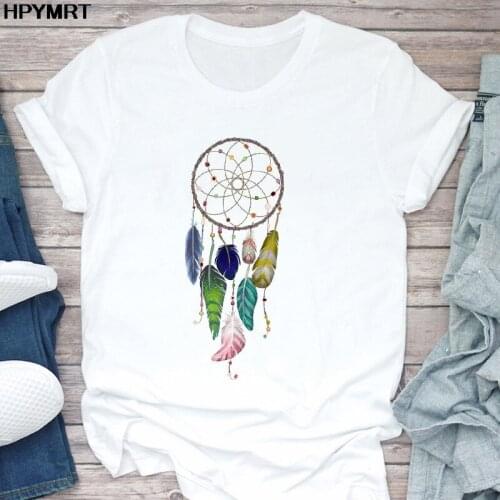 New Summer Fashion Women Tshirt Harajuku Dream catcher pattern printing T Shirt Short Sleeve white Tops Female T-shirt Clothes