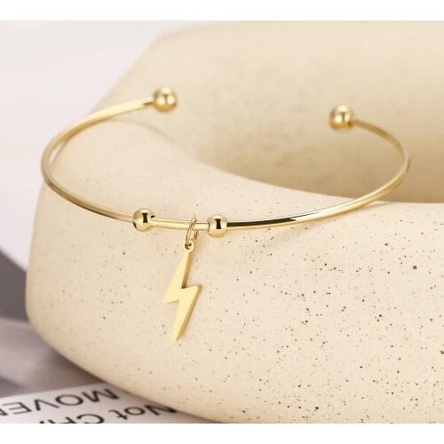 CACANA 316L Stainless Steel Open Bracelet Gold Color Lightning Simple Trendy Jewelry For Women Bracelets Wedding Party Gifts