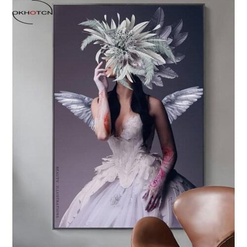 Feather Beauty Angel Nordic Poster Unframed Figure Painting Big Wall Art Living Room Decor Modern HD Printing