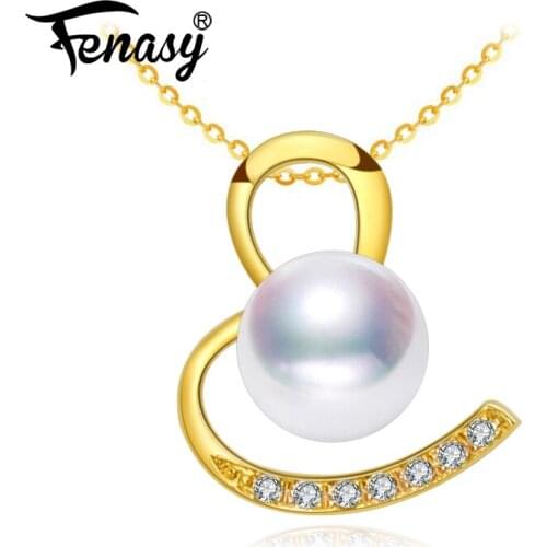 FENASY 18K Gold Pendant Natural Akoya Pearl Charms Au750 Yellow Gold Wedding Engagement Jewelry With 925 Silver Necklace