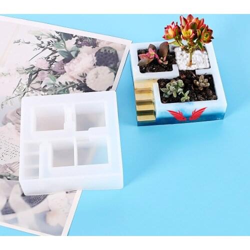 DIY Crystal Epoxy Mould Square Trapezoidal Succulent Flower Potted Silicone Square Mold