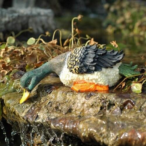 Garden Fish Tank Simulation Animal Drinking Water Duck Ornaments Pond Pool Rockery Decorative Home Yard Resin Sculpture Decor