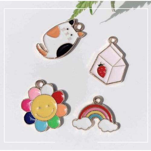 20MM Glazing KC Alloy Rainbow Sun Flower Cat Earring Necklace Pendants Jewelry Charms Making Findings Fittings Accessories