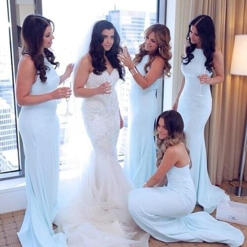 Chiffon long Cheap mermaid bridesmaid dresses 2016 new sexy sleeveless gown handmade high quality graceful summer style dress