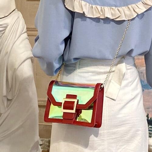 Fashion Women Small Shoulder Bag 2020 Chain Hologram Crossbody PVC PU Leather White Summer Girls Purse And Handbag Design