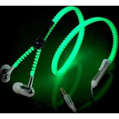 Luminous Earphone Wired Handfree headphone With Microphone Popular Glowing Zipper In-Ear Sports Headset Stereo for Xiaomi /MP3