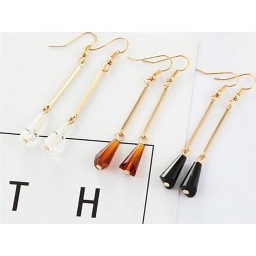 CRLEY Water Drop Dangle Earrings For Women Gold Color Chain Clear Black Crystal Drop Engagement Wedding Jewelry Drop Shipping